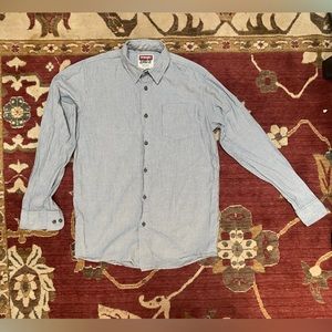 Vintage Mens Wrangler Jeans CO Blue & White Striped Button Up Size Small